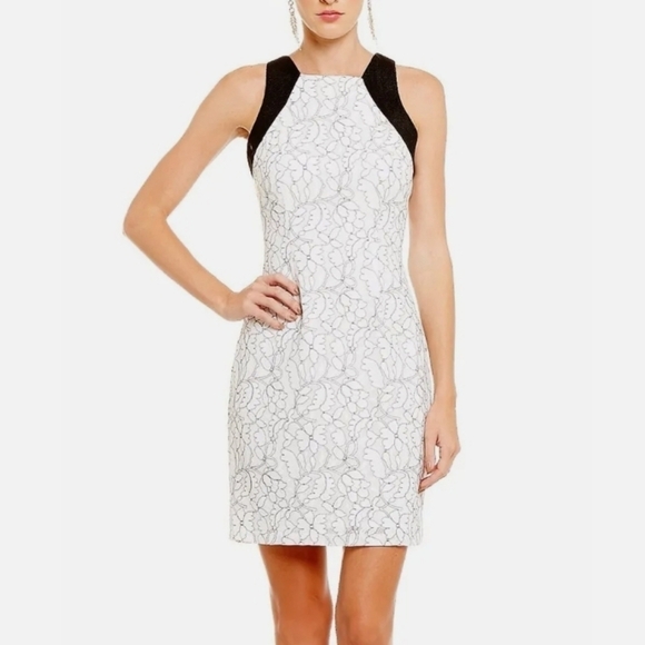 Belle Badgley Mischka Black & White Lace Mesh Dress - Picture 2 of 10